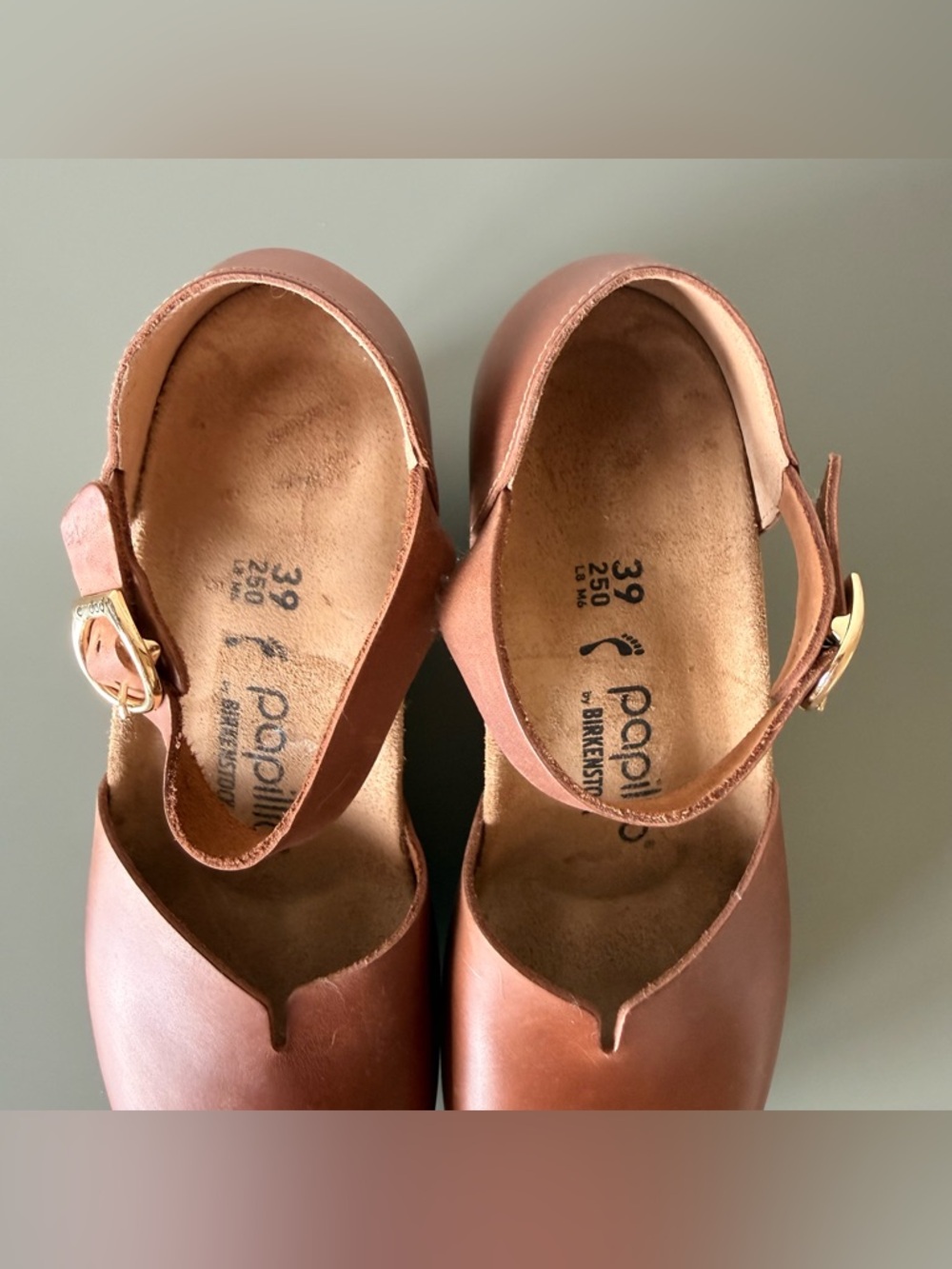 Papillio by Birkenstock Mary  cognac Leather Wedge clog sandal size 39 - Picture 4 of 11